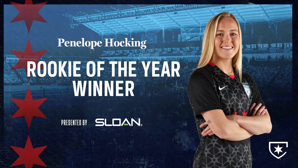 theChicagoStars's tweet photo. With Rookie of the Year presented by @Sloan_valve, we present @penelopehockin5 ‼️
 
After being the seventh overall draft pick and recording a breakout season playing in sixteen matches and scoring five total goals across all competitions, PP has definitely made her mark 🤝 https://t.co/l1X10ji2J4