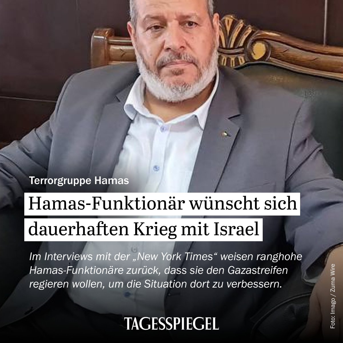 Ziel ihres Massakers am 7. Oktober sei es gewesen, einen dauerhaften Kriegszustand mit Israel zu provozieren, so ranghohe Hamas-Funktionäre in einem Interview mit der New York Times. Sie weisen zurück, dass sie den Gazastreifen regieren wollen, um die Situation dort zu verbessern