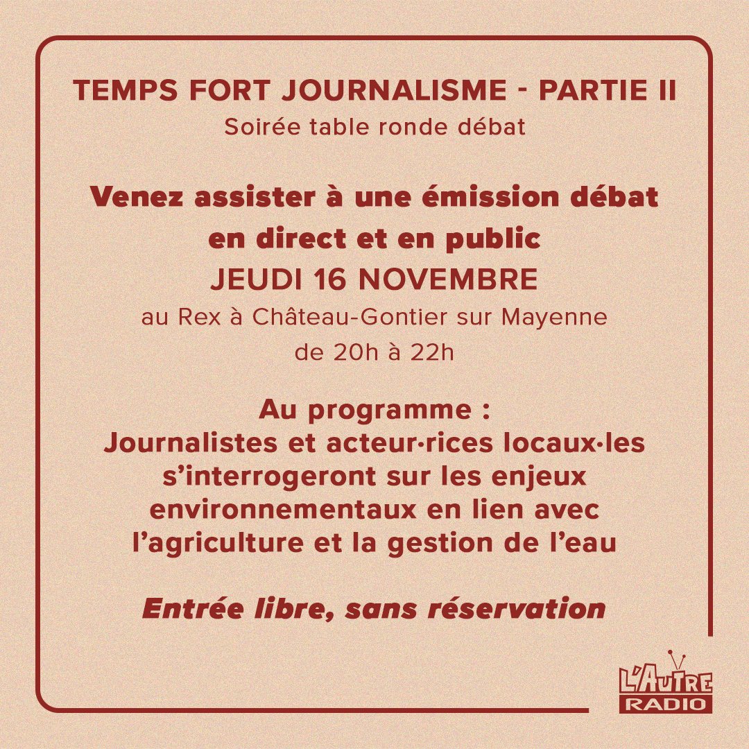 Après une matinée professionnelle autour de l’éducation aux médias et à l’information, L’Autre Radio vous invite à venir assister à une soirée table ronde débat en public et en direct le jeudi 16 novembre prochain !