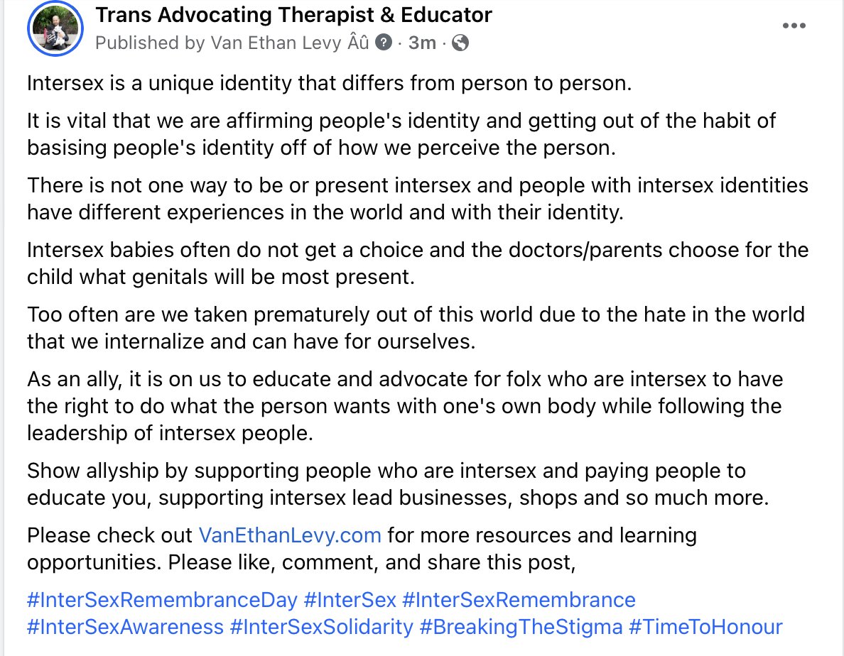 InterSex Day of Remembrance 

InterSex is a unique identity that differs from person to person.

#InterSexRemembranceDay #InterSex #InterSexRemembrance #InterSexAwareness #InterSexSolidarity #BreakingTheStigma #TimeToHonour