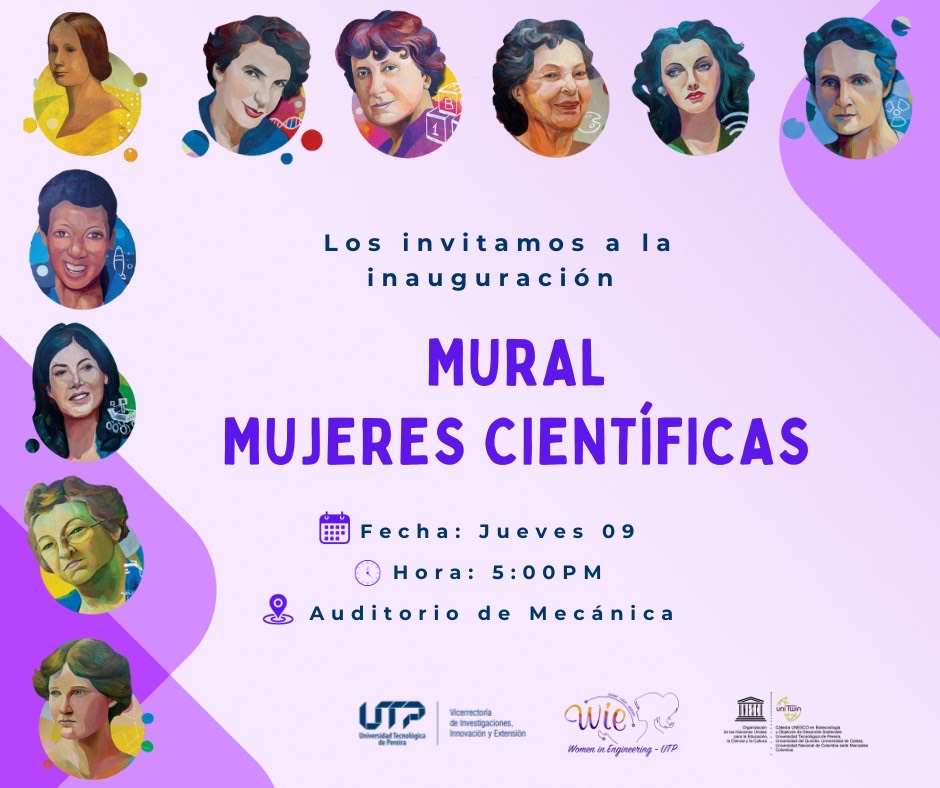 UTPereira's tweet photo. Esta es una invitación de @utpviceinvest
Nos vemos en la inauguración del mural en homenaje a mujeres científicas.
Fecha: 09 de noviembre
Hora: 5:00 p. m
Lugar: Auditorio de Mecánica
#UTPereira #UniversoUTP #Mujeresenlaciencia https://t.co/5RbUqZUKRn