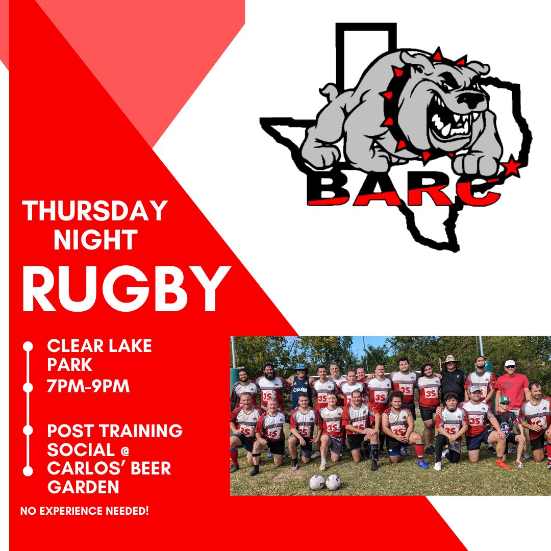 BARC_Rugby's tweet photo. It will be great weather for #rugby! Come out and have some fun. It doesn't matter if you are new to the sport, we will teach you! 

Stay afterwards and join us for some fun at our post training social at Carlos' Beer Garden

#thursdaymotivation https://t.co/X59eTmfvX2