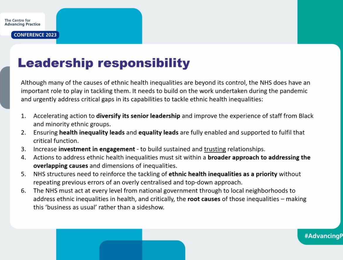 SunitaD8's tweet image. Some take home messages from 
@DrHNaqvi his session focused on Diverse Workforce to Tackle Inequalities #AdvancingPractice2023