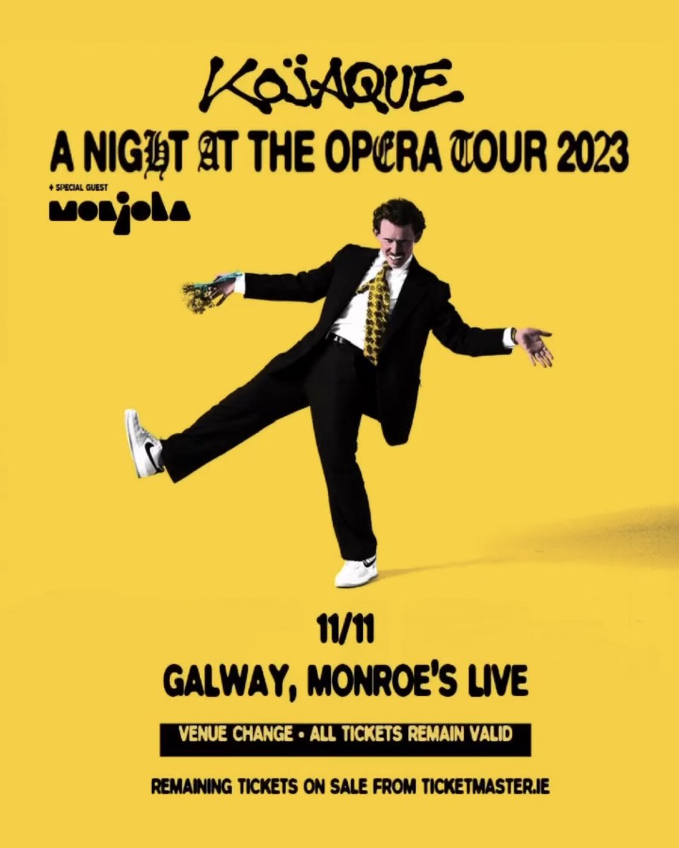 LAST REMAINING TICKETS ➡️ bit.ly/kojaque-tm to see @kojaque take the stage @MonroesLive in Galway THIS SATURDAY with @monjolaaa 🔥 This is one you don't want to miss...