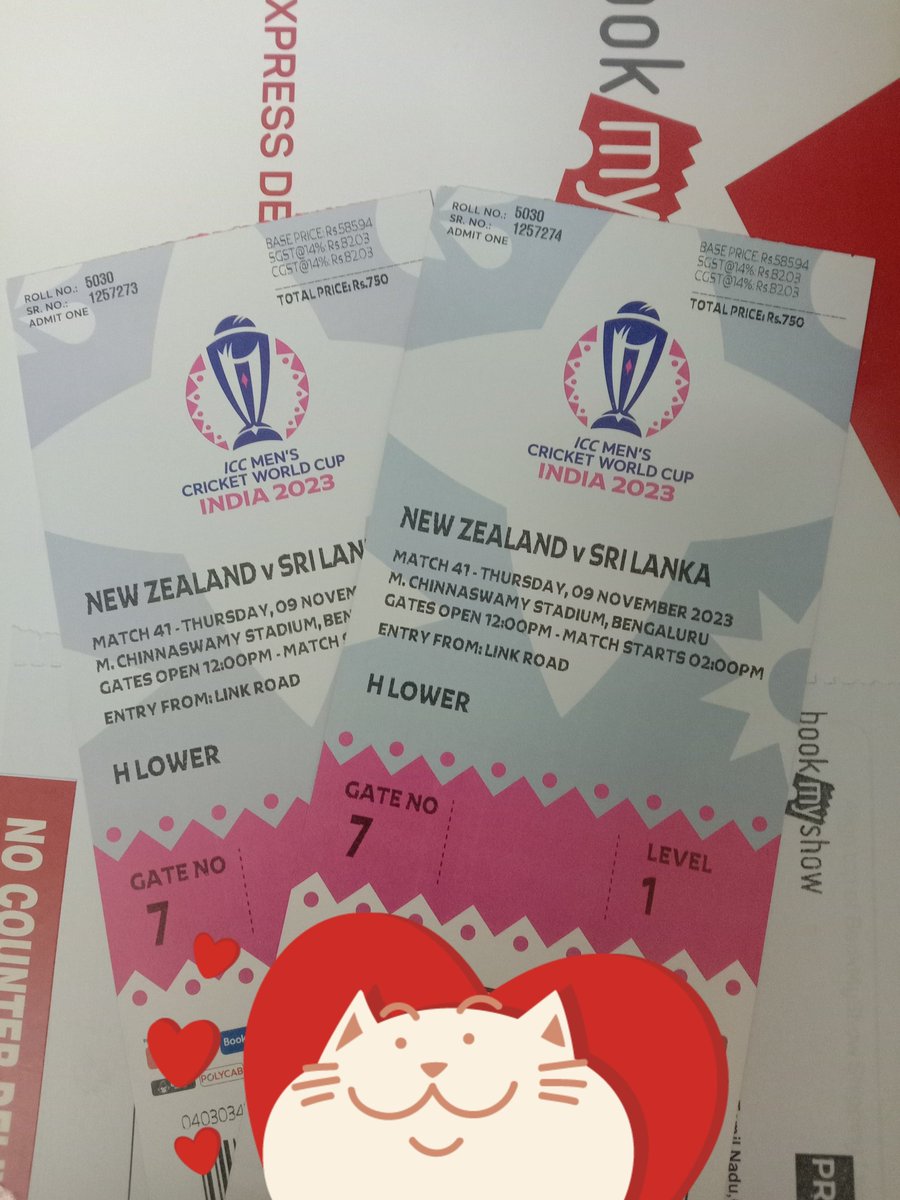 sgowkri's tweet photo. 2 #Tickets for #NewZealand vs #SriLanka in #ChinnaSwamy Stadium, #Bangalore tomorrow Available for ₹1000 each. DM if interested.#cwc23tickets #CWC23 #chinnaswamy #Bengaluru #NZvsSL #CWCtickets #CricketWorldCup #CricketCup2023 #WorldCup2023 #RachinRavindra #KaneWilliamson #GTA6 https://t.co/MQeRe6PwHd