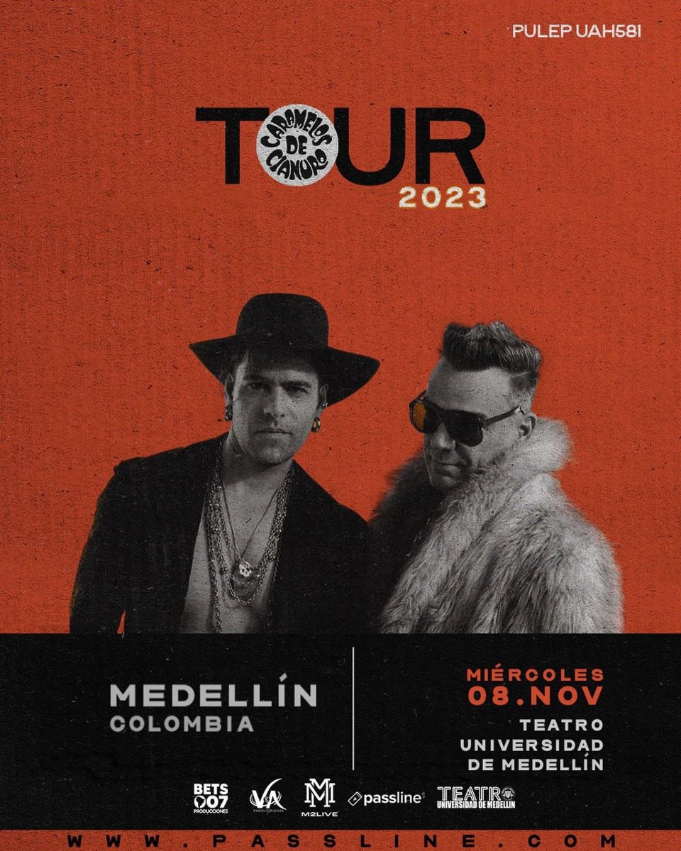 🎸¡Prepárate para una noche épica de rock latino con Caramelos de Cianuro en el Teatro Universidad de Medellín!

Esta  icónica banda venezolana desatará su poder musical en un espectáculo que promete ser inolvidable.

🗓️ 8 de noviembre de 2023
⏰ 8:00 p.m.
🎟️ @passline_co