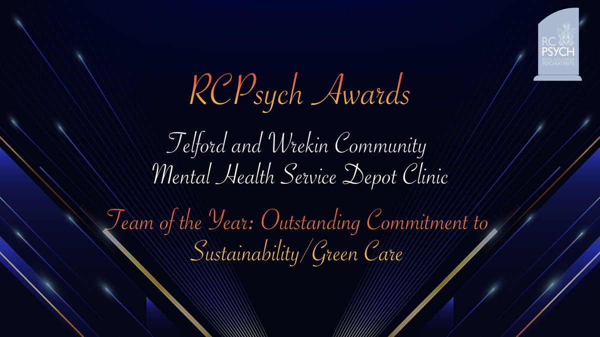 rcpsych's tweet image. Our final team award is for Team of the Year: Outstanding Commitment to Sustainability/Green Care, and we welcome Nicky Phillpott, Deputy Director at @GreenerNHS, on stage to announce the nominees.

#AndTheWinnerIs... Telford and Wrekin Community Mental Health Service Depot…
