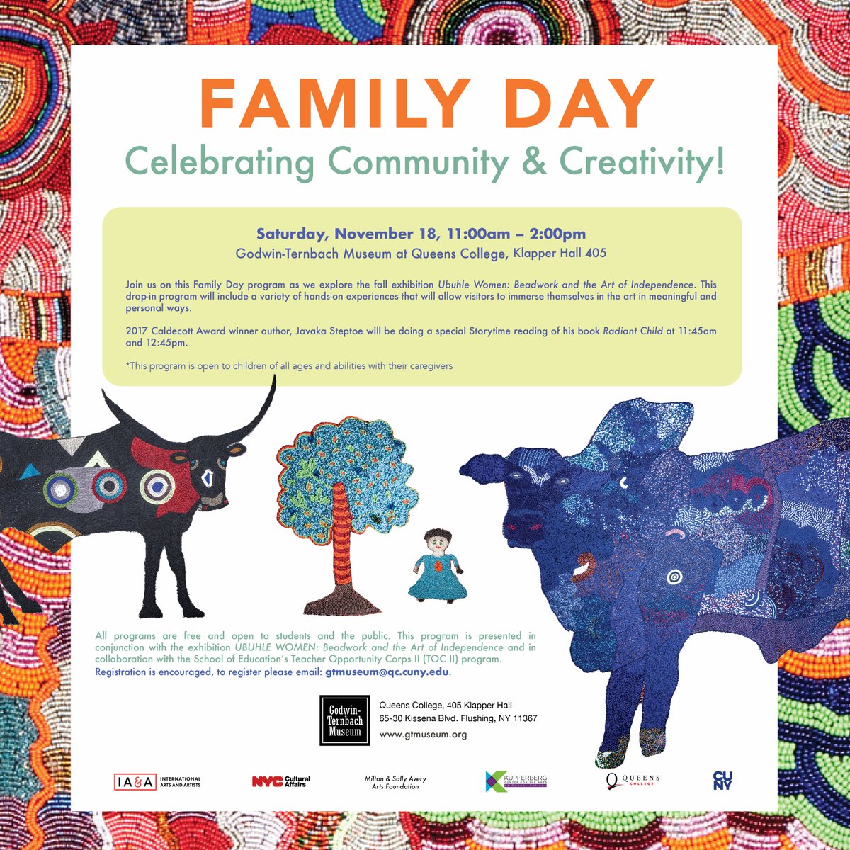Come and celebrate Family Day with us on Saturday, Nov. 18, from 11am-2pm at the museum. This drop-in program will guide you through art-making experiences that let you connect with the art in a meaningful and creative way. See you there!