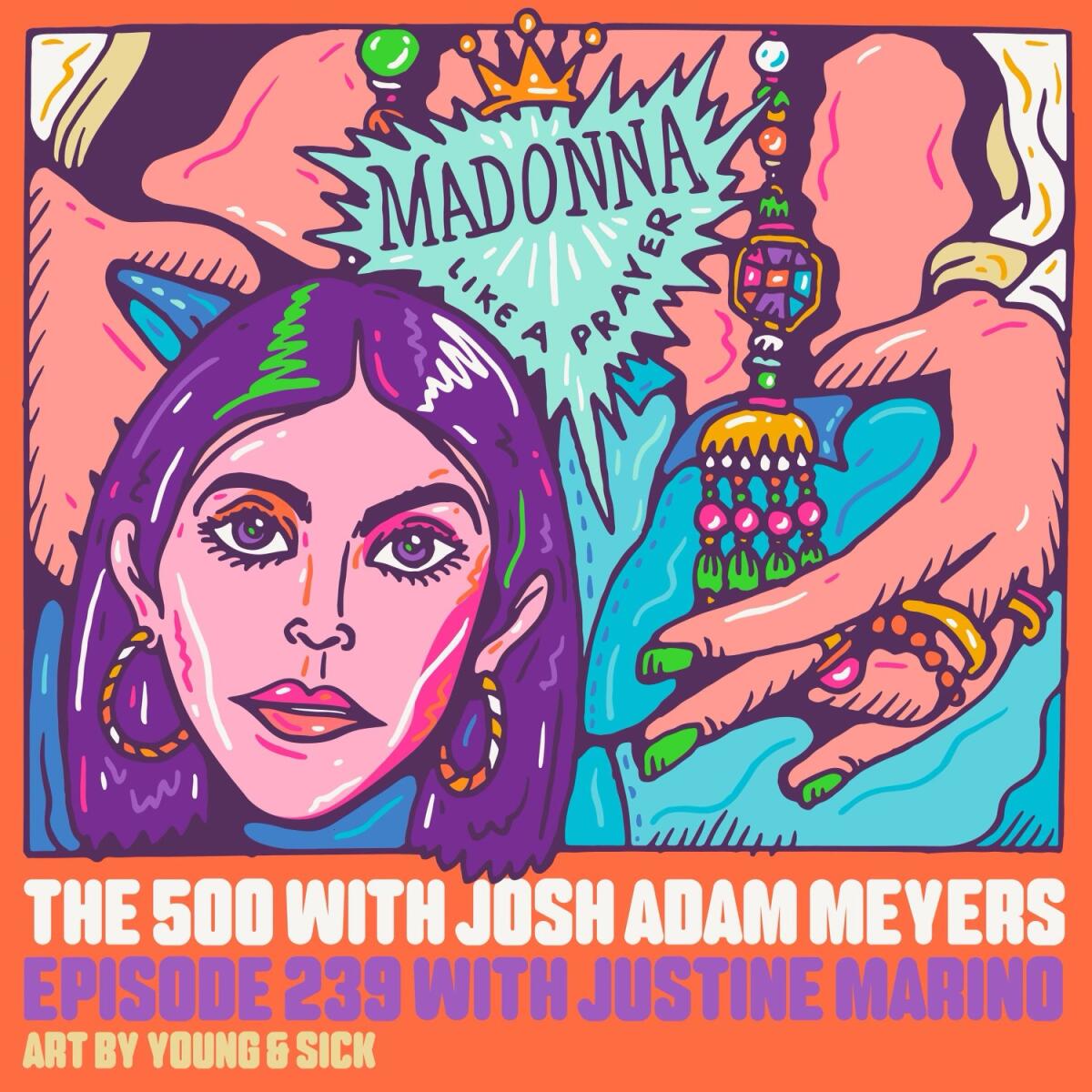 new episode out now! on all podcast platforms @JustineMachine joins @JoshAdamMeyers to get into the @Madonna classic #LikeAPrayer Art by @youngandsick