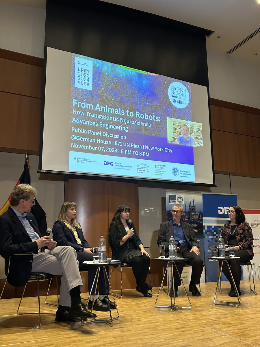 📸First #sneakpeek at last night: Lot of interest at our panel discussion “From Animals to Robots: How Transatlantic Neuroscience Advances Engineering” at the German House in #NYC!🇩🇪🇺🇸Thanks to all who joined us🙏 recording to follow🔜 <a href="/dwih_ny/">DWIH New York</a> <a href="/DFGNorthAmerica/">DFG North America</a> <a href="/GermanyNY/">German Consulate General NY</a> @AFAvH