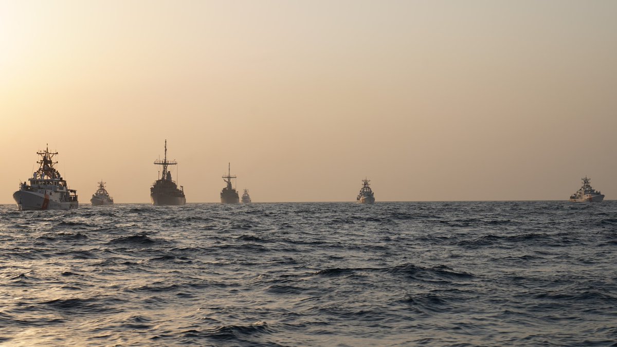 Five U.S. Coast Guard Sentinel-class fast-response cutters and two Avenger-class mine countermeasures (MCM) ships sail together in the Gulf of Oman, Nov. 3. The cutters are assigned to Patrol Forces Southwest Asia (PATFORSWA), the Coast Guard's largest unit outside of the U.S.…