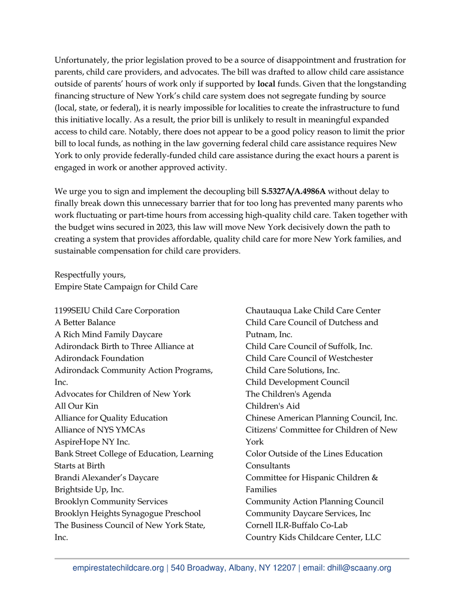 EmpireStateCCC's tweet photo. 🖊️125 organizations across New York State joined us to urge @GovKathyHochul to sign commonsense child care legislation that will allow children to attend child care full time, regardless of the hours their parents work.
https://t.co/gzQV1UPyBO https://t.co/oW49Ohr2ih