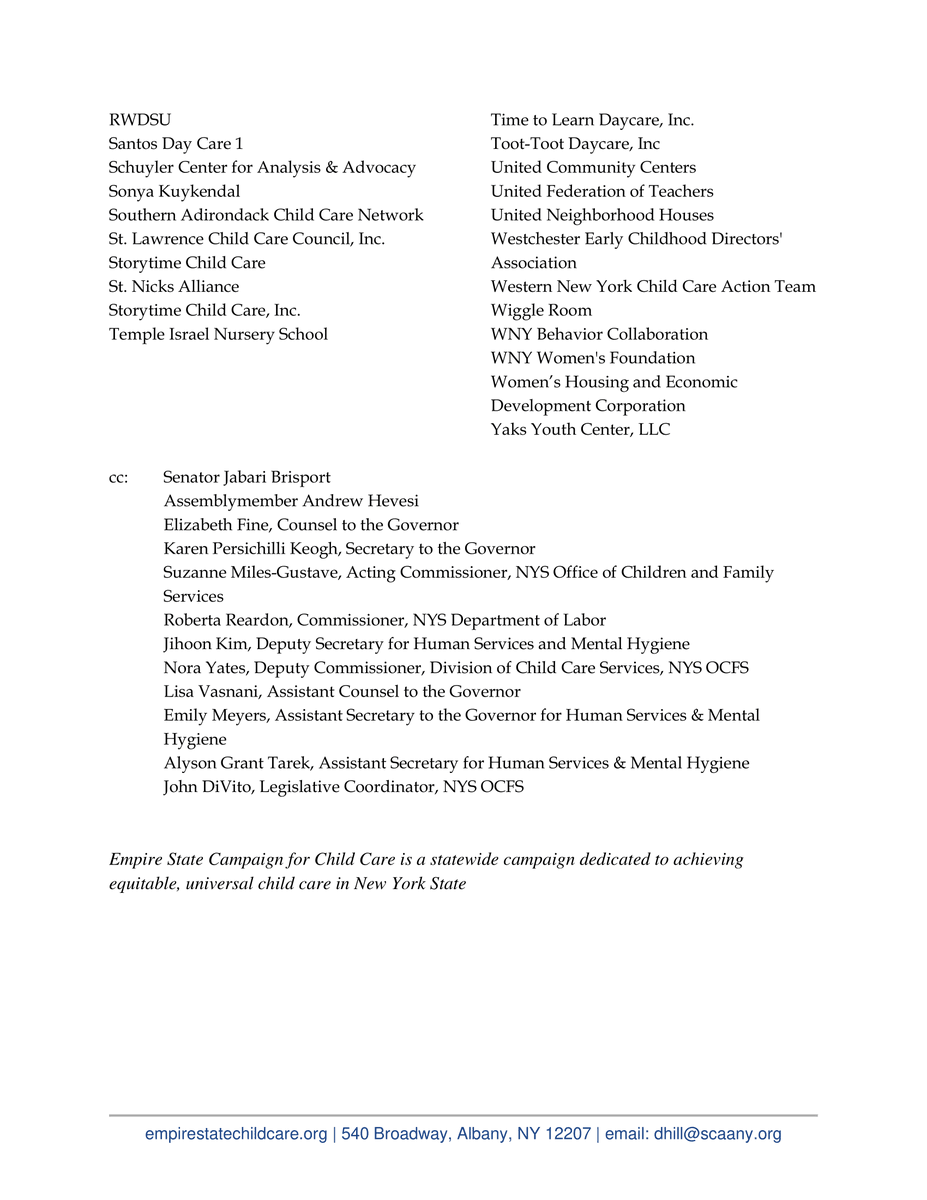 EmpireStateCCC's tweet photo. 🖊️125 organizations across New York State joined us to urge @GovKathyHochul to sign commonsense child care legislation that will allow children to attend child care full time, regardless of the hours their parents work.
https://t.co/gzQV1UPyBO https://t.co/oW49Ohr2ih