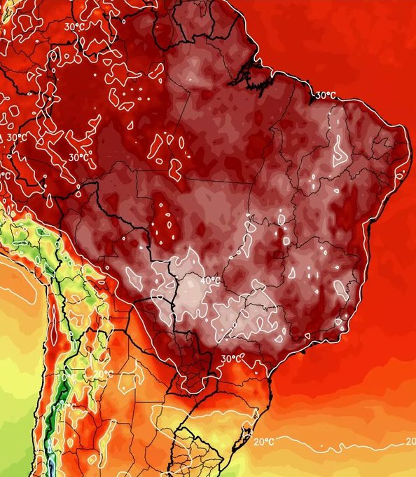 🚨URGENTE: O Brasil será atingido por uma onda de calor histórica pelo terceiro mês seguido com marcas extremas de temperatura em vários estados e uma alta probabilidade de quebra de recordes históricos. A onda de calor vai se expandir a partir do fim de semana, alerta o MetSul.