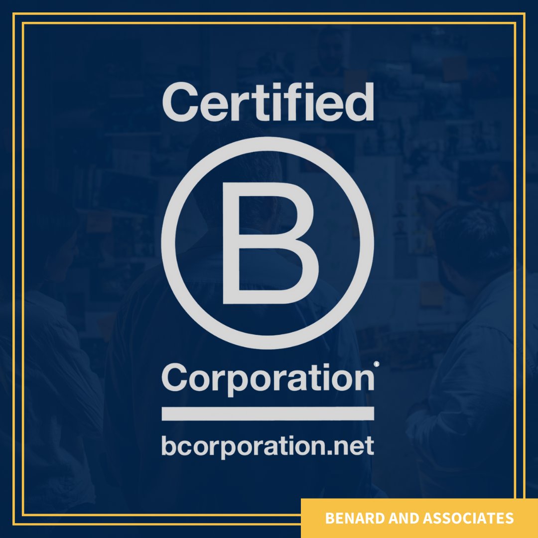 Benard_Inc's tweet image. DYK… Benard &amp;amp; Associates is a certified B Corporation?

At B + A, we believe in defining business success by more than just profits, but also the impact we have on people and the planet. 

Check out our B Corp impact score here: bit.ly/40NatkM
#bcorp #triplebottomline
