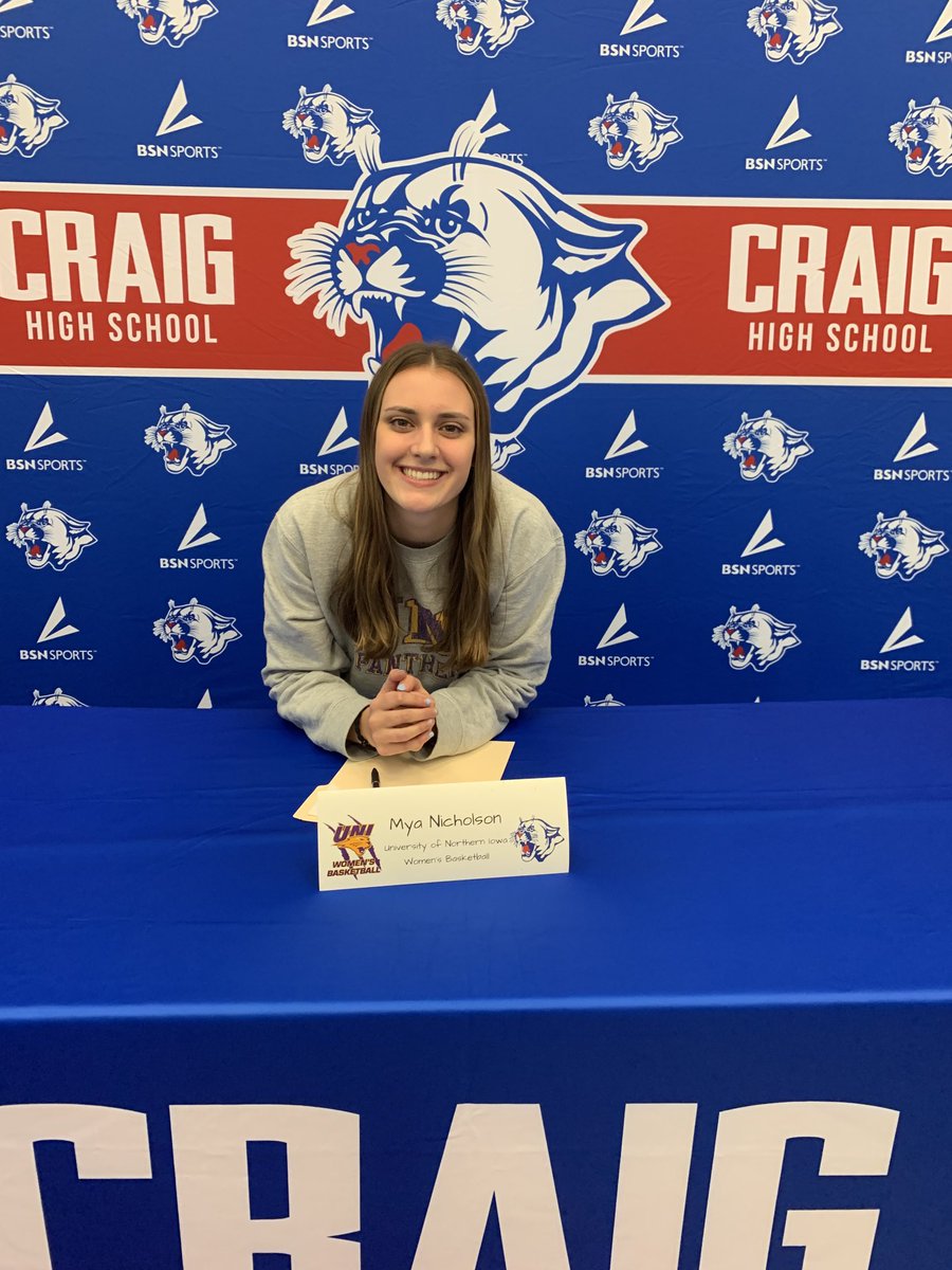 CraigAthletics's tweet photo. Congratulations to Craig senior Mya Nicholson as she signs a letter of intent to play basketball on a full scholarship at the University of Northern Iowa in Cedar Falls. Congratulations Mya!!! https://t.co/lLuy8Uvomb