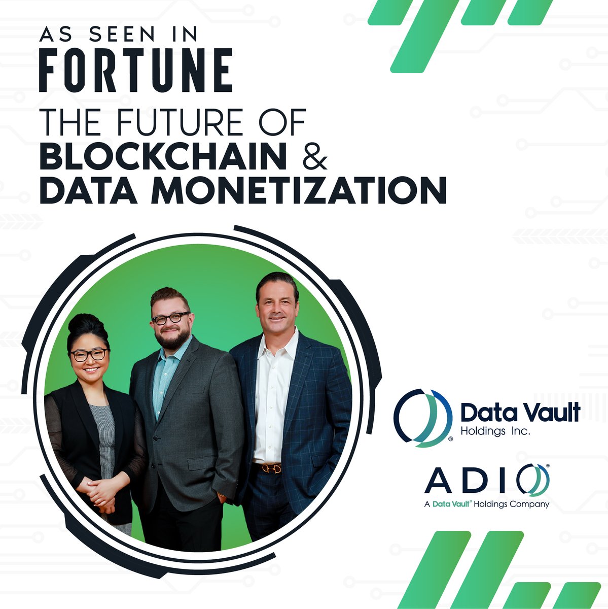 the_datavault's tweet image. Data Vault® Holdings is proud to be featured in @FortuneMagazine along with our disruptive Datavault® platform. Datavault is primed to harness the power of Web 3.0 through its patented ADIO® technology. #adio #advertising #ai #analytics #artificialintelligence #bigdata #datavault