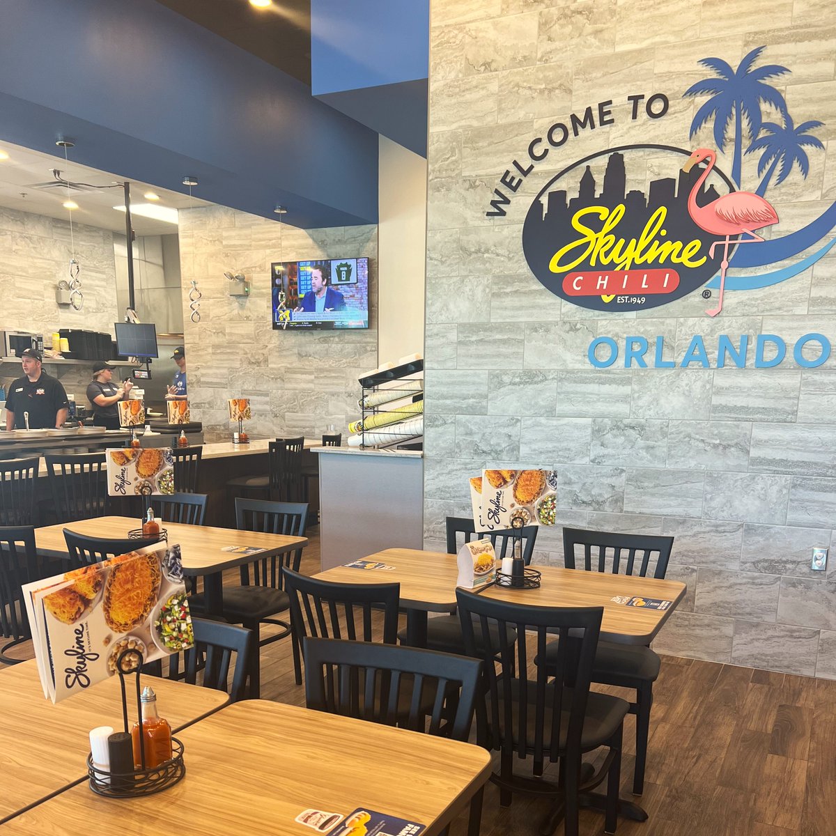 Skyline_Chili's tweet photo. It’s Skyline Time, Orlando! Our NEW location is officially open at FLAMINGO CROSSINGS Town Center and we’re ready to serve up Coneys, Ways, and more Skyline favorites. Visit Daniel and his crew at 2231 Western Way: https://t.co/NfMCpXQ9HY https://t.co/rmujLhqMfj