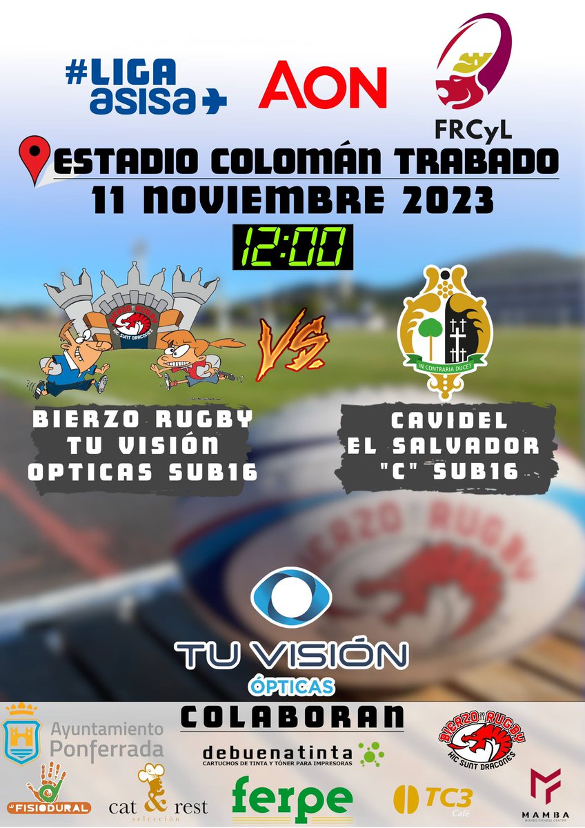 RugbyBierzo's tweet photo. El sábado 11 de noviembre recibimos Cavidel @Chami_Rugby “C” en una nueva jornada de liga de la @FRCyL 💪💪
📅 Sábado 11 de noviembre
🕦 12:00
🏟️ Estadio Colomán Trabado
#LigaASISA https://t.co/gEEVYQi0bV