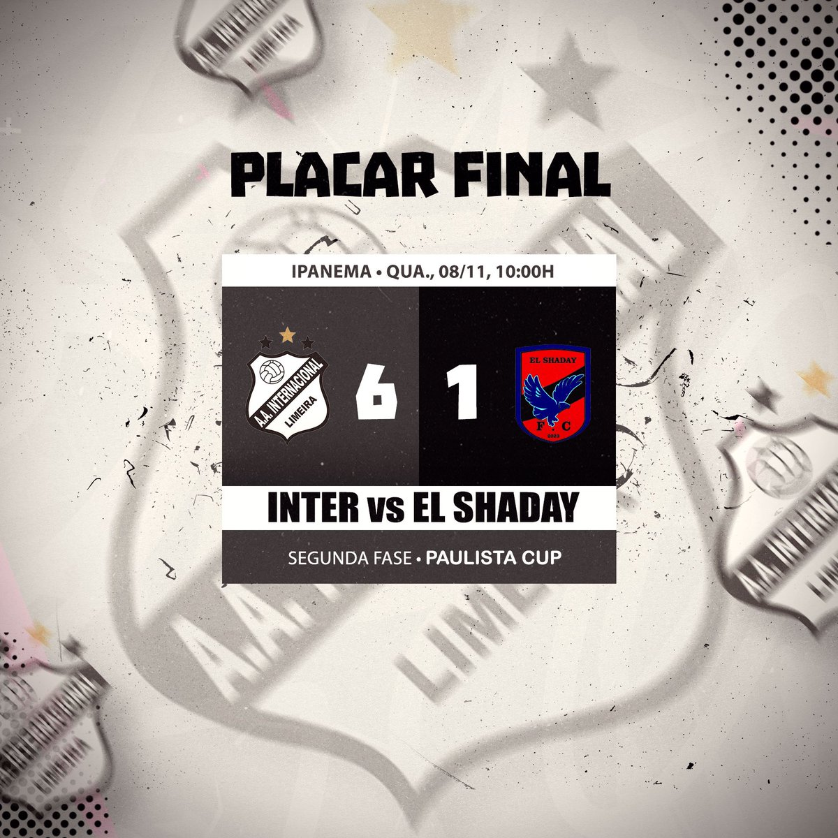 interdelimeira's tweet photo. CHUVA DE GOLS! 🌧️⚽

Nesta quarta-feira (8), os #LeõesDoFuturo enfrentaram a equipe do El Shaday pela Paulista Cup e venceram por 6 a 1.

Os gols Leoninos foram anotados por Marcos, Thomaz (2), Anderson (2) e Moraes.

#VAILEÃO
🦁🏁

#CriasDaBase #Internacional https://t.co/kL8X6dvDmF