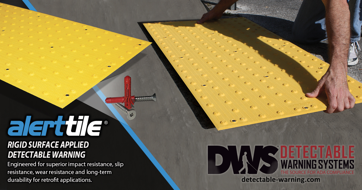 detectable_warn's tweet image. If you&apos;re in need of a #SurfaceApplied product for #ADA compliance, consider AlertTile, which boasts 30,000 psi strength and HILTI HUD-1 anchors with stainless steel screws: hubs.ly/Q0285XT00