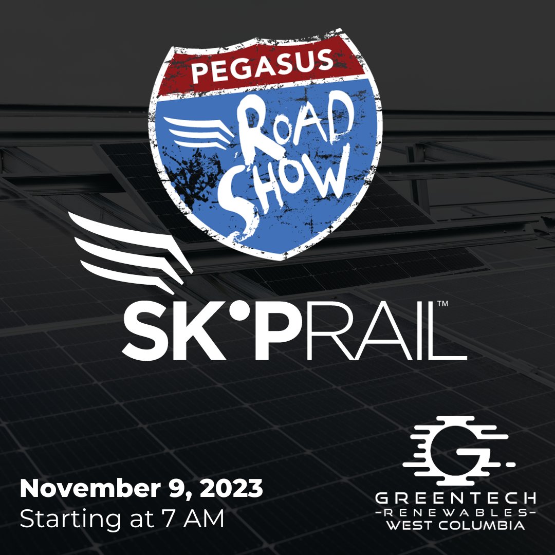 Greentech_SC's tweet photo. #TOMORROW Pegasus Solar is bringing the roof to Greentech Renewables West Columbia! Learn about the new revolutionary racking solution, SkipRail. Contact your local sales rep for more info. https://t.co/8J7ldVP30m

#GreentechRenewables #PegasusSolar #SkipRail #Racking https://t.co/s8JwsjVCVw