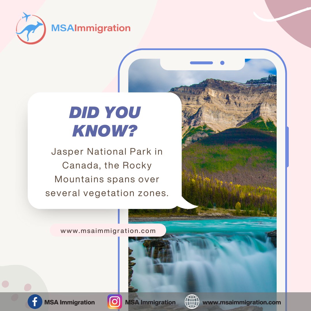 msaimmigration's tweet photo. DID YOU KNOW?

Jasper National Park in Canada, the Rocky Mountains spans over several vegetation zones.

#TriviaThursday #CanadaFacts #JasperNationalPark #MSAImmigration https://t.co/9W7YBHp7St