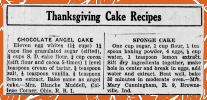 in_bureau's tweet photo. Happy #Thanksgiving! 🦃 We hope you all are having a great holiday! To celebrate IHB wanted to share two historic cake recipes from the Indianapolis Recorder.
Read more about Hoosier celebrations of Thanksgiving through our #IndianaHistoryBlog: https://t.co/SpK74zF4rT https://t.co/OV1shcjmZy