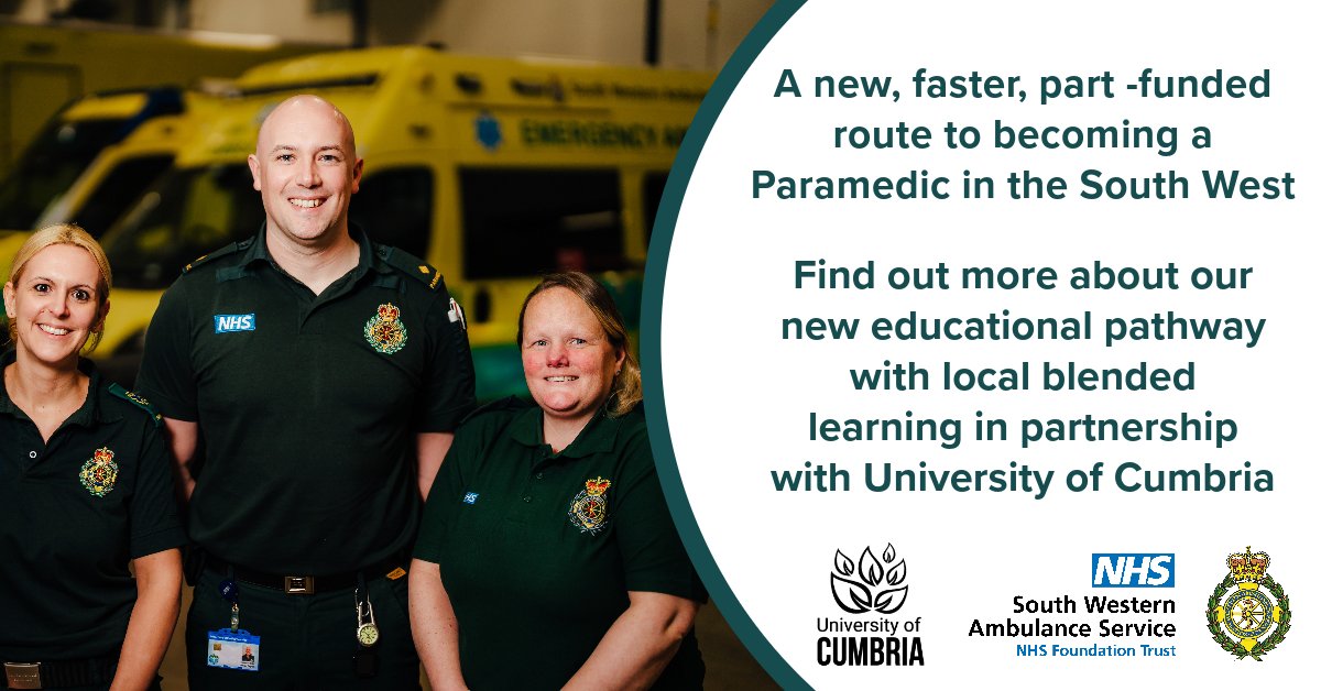 South Western Ambulance Service (@swasft) on Twitter photo Thinking about becoming a paramedic? 🚑
#TeamSWASFT has partnered with <a href="/CumbriaUni/">University of Cumbria</a> to offer a brand new, one-year programme providing an additional, unique opportunity to enter the ambulance service. 💚
Find out more and apply today 🔽 cumbria.ac.uk/study/courses/… Thinking about becoming a paramedic? 🚑
#TeamSWASFT has partnered with <a href="/CumbriaUni/">University of Cumbria</a> to offer a brand new, one-year programme providing an additional, unique opportunity to enter the ambulance service. 💚
Find out more and apply today 🔽 cumbria.ac.uk/study/courses/…