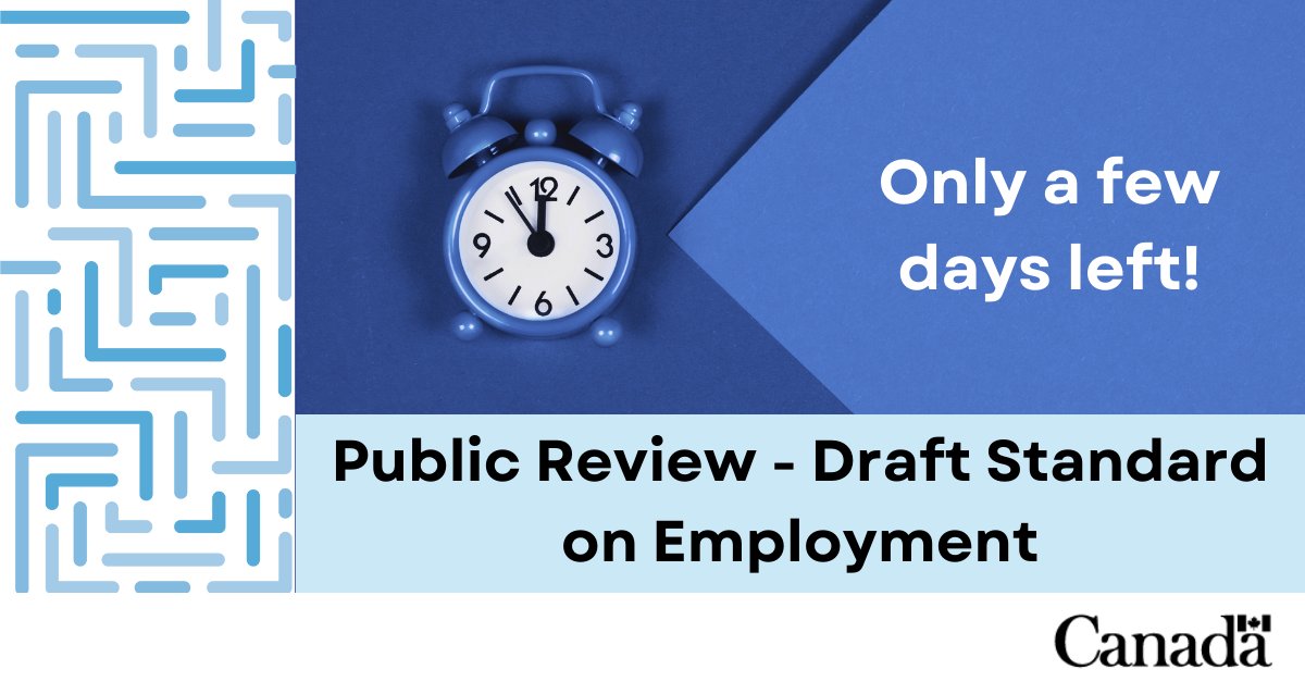 Only a few days left to provide your feedback on our #Accessible Employment standard. 

Contribute your expertise and lived experience! Let’s make this standard as helpful to you as possible and to all Canadians. 

👉: ow.ly/gzET50Q5wTn