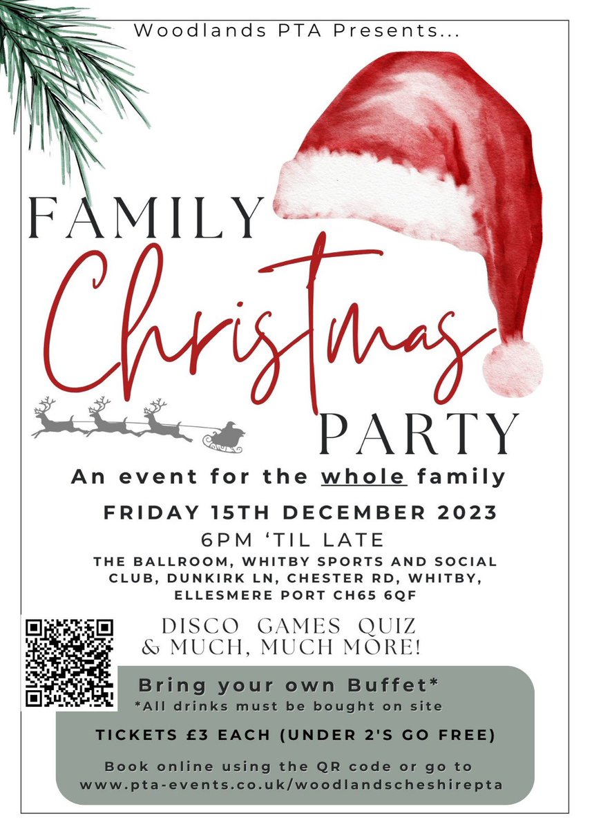 An event for the WHOLE family. Let's kick off the Christmas holidays with some music and dancing. Bring your own buffet (All drinks must be bought on site but are very reasonably priced)

Tickets are very limited so be quick to avoid missing out. 
pta-events.co.uk/woodlandschesh…