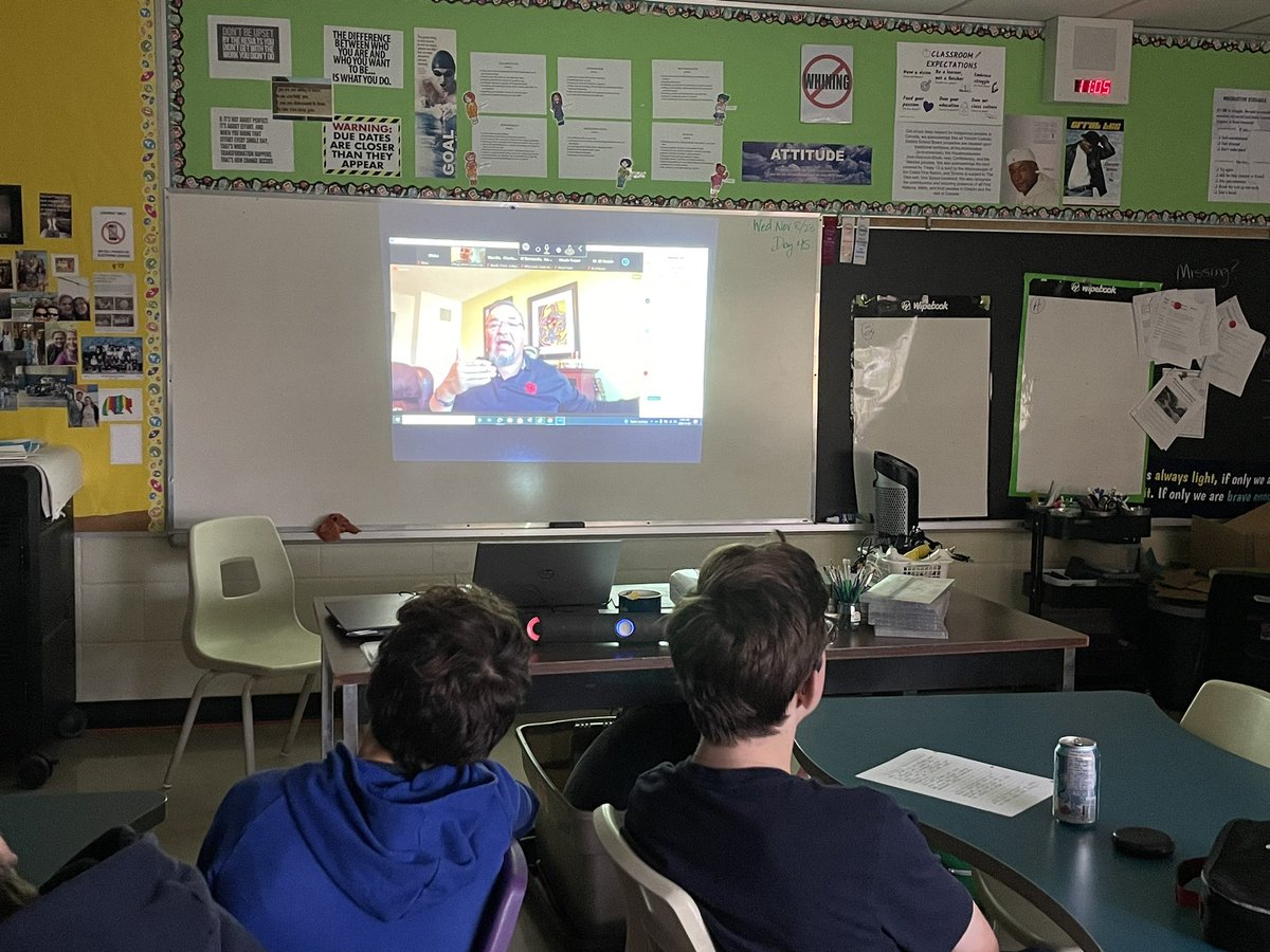 EHorbay's tweet photo. Learning more about Indigenous Veterans Day. Thanks Tim for sharing with us today! #IndigenousVeteransDay @StJohnTCDSB https://t.co/9b7XCsIxDE