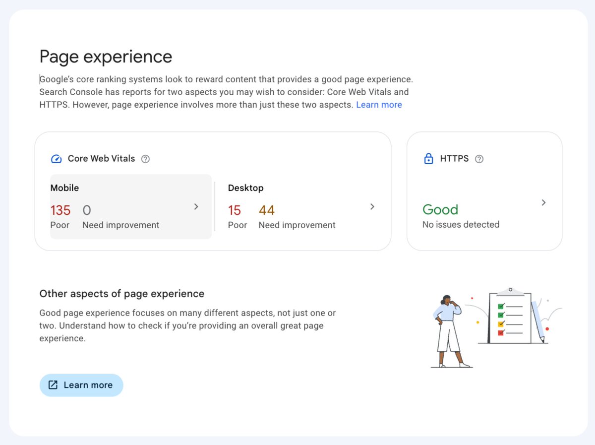 The Search Console Page Experience report is evolving to help site owners consider page experience more holistically as part of the content creation process. Read more at developers.google.com/search/blog/20…