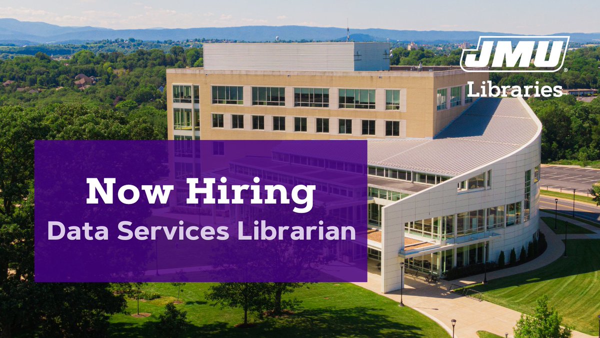 We're seeking a Data Services Librarian! This is a full-time, tenure-track position with instructional faculty status. Learn more or sign up for one of our confidential online info sessions: lib.jmu.edu/data-services-… 

#libraryjobs #libraryjob #LISjobs #libjobs #jobs #hiring