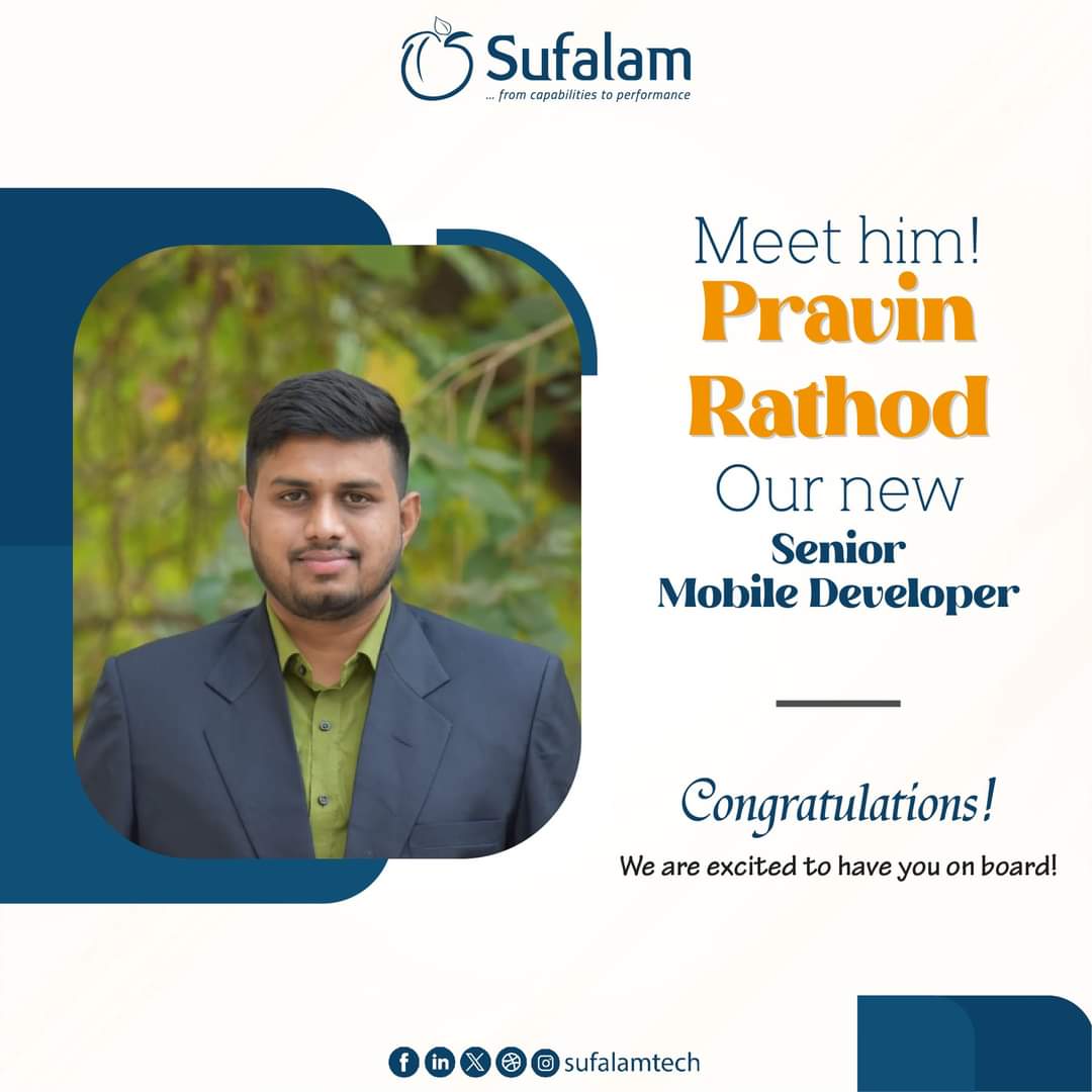 sufalamtech's tweet image. Let&apos;s cheer for our Senior Mobile Developer!
Welcome to our team Pravin Rathod 🥳

#welcome #teammember #mobiledeveloper  #ahmedabad