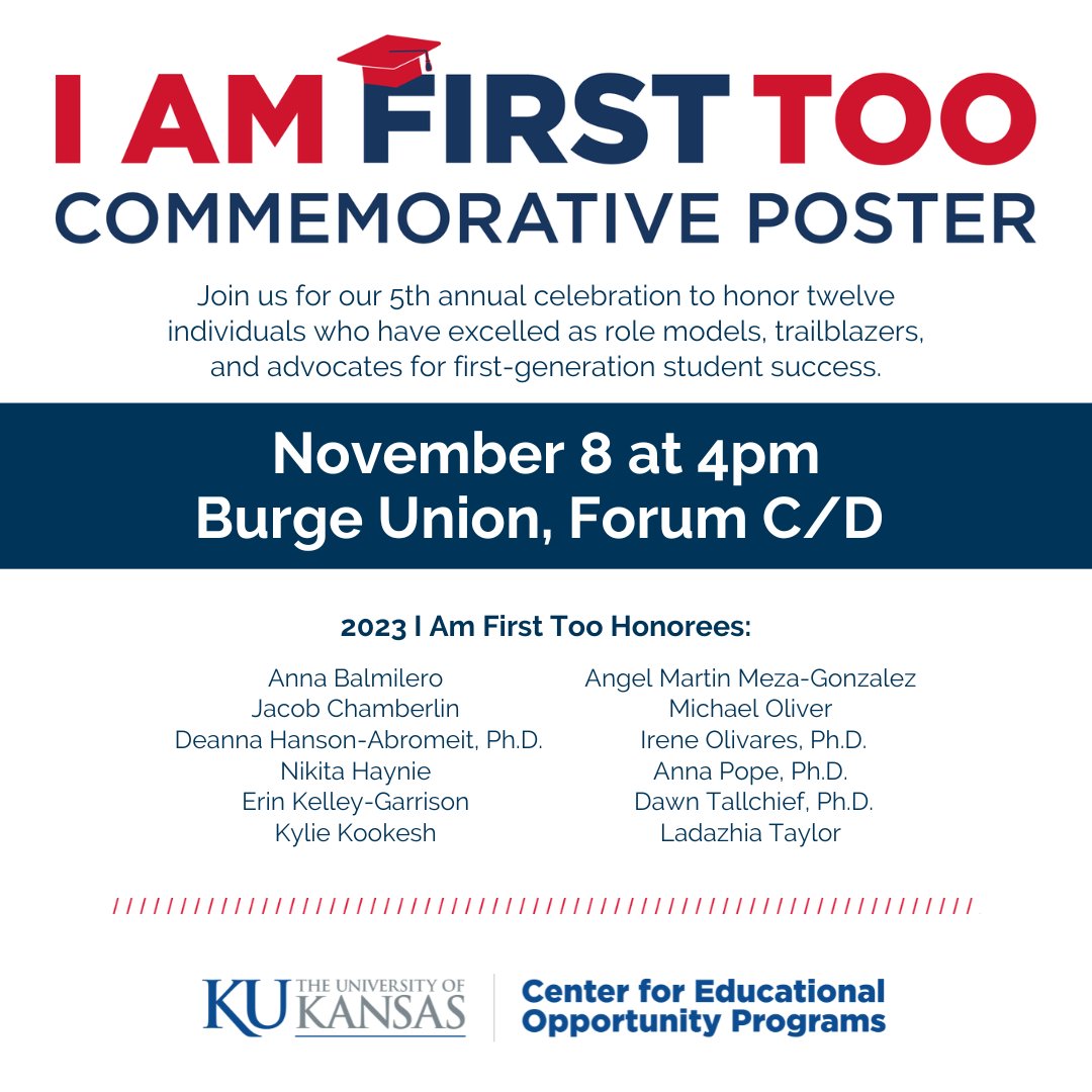 Join us to unveil this year's I Am First Too Poster and #CelebrateFirstGen today, 11/8 at 4pm in the Burge Union, Forum C/D.