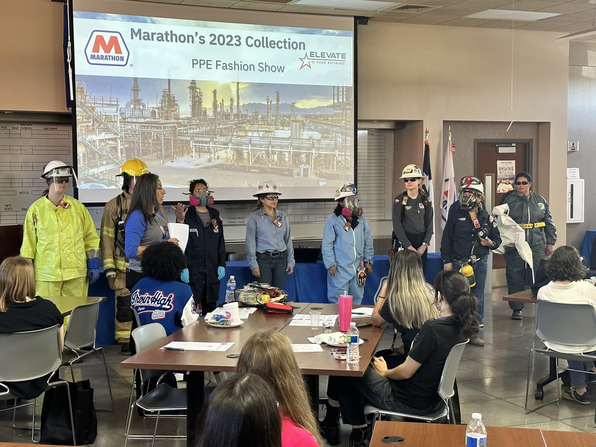 FASHION SHOW @MarathonPetroCo - El Paso??? 👗👠 YES!! On Protective Gear 👷‍♀️🥽🦺
@ Girls’ STEM Day! @YsletaISDCTE @YsletaISD @abc7breaking @KTSMtv @KFOX14 @KDBCTV @BelAirHigh @OurCareerCenter @DVHSYISD @JMHanksHigh @phsmats @YsletaHS @Ysleta_YWLA #WorkBasedLearning