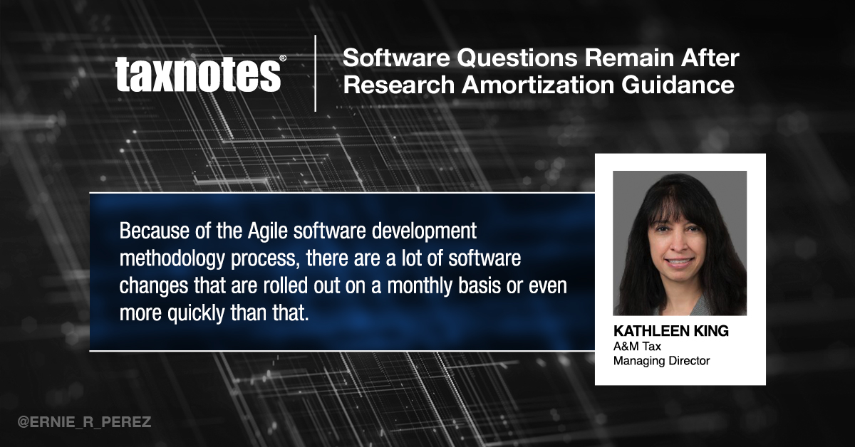 The changes to section 174 were introduced as part of the #TCJA to pay for other #tax cuts. In her feature in <a href="/TaxNotes/">Tax Notes</a>, @AlvarezMarsal MD Kathleen King shares her PoV on the new #software development rule within this guidance: bit.ly/3ztJFeo #TaxLaw