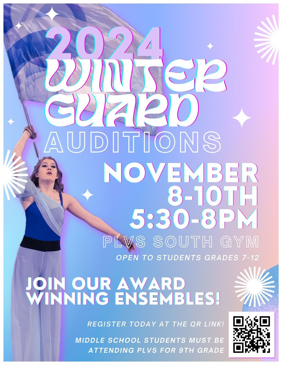 TitanColorGuard's tweet photo. Auditions start tonight! Don’t miss out on this amazing opportunity to be a part of the fun! 

Where: South Gym
When: 11/8-11/10, 5:30-8 pm
What to Bring: Water, Exercise Clothes! 

✨💙 https://t.co/N0zabZxuib