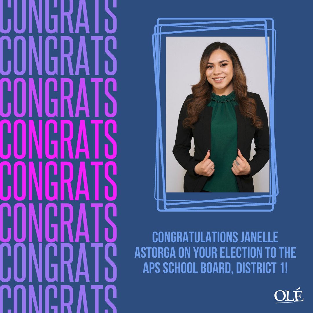 Congratulations to OLÉ member endorsed candidate @Janelle4APS on winning your election to the APS School Board!