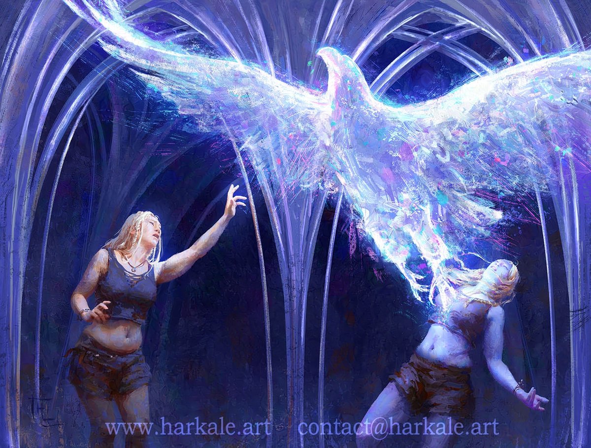 Harkale_Linai's tweet photo. First endpaper illustration for Laini Taylor's book Muse of Nightmares, published by Illumicrate! Compared to my paintings for Strange the Dreamer, the background is a lot colder and emptier, like a cathedral of blue metal inhabited by living statues... https://t.co/5TrQG0TKwC