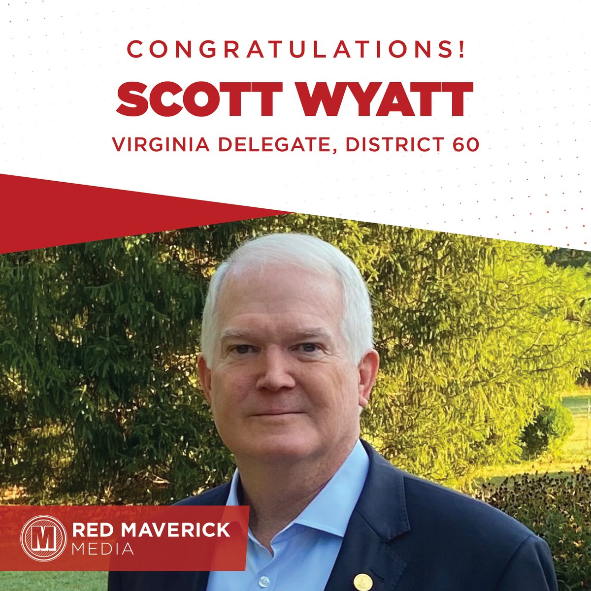 RedMavMedia's tweet photo. Congratulations on your re-election, @votescottwyatt! #winningdifferently https://t.co/9A3Gq6s2ff