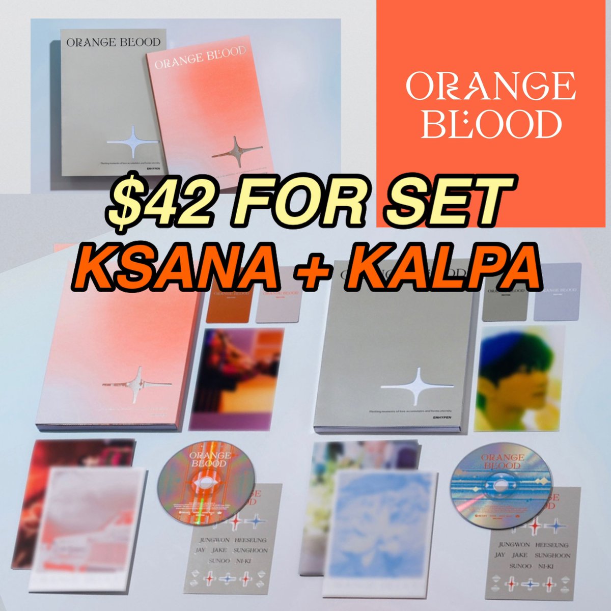WTS SG SINGAPORE 🇸🇬  < LIMITED PROMO > $42 SET KSANA + KALPA ALBUM - ENHYPEN ORANGE BLOOD OFFICIAL ALBUM SEALED WITH PHOTOCARD 

shope.ee/3L03Orl1tM