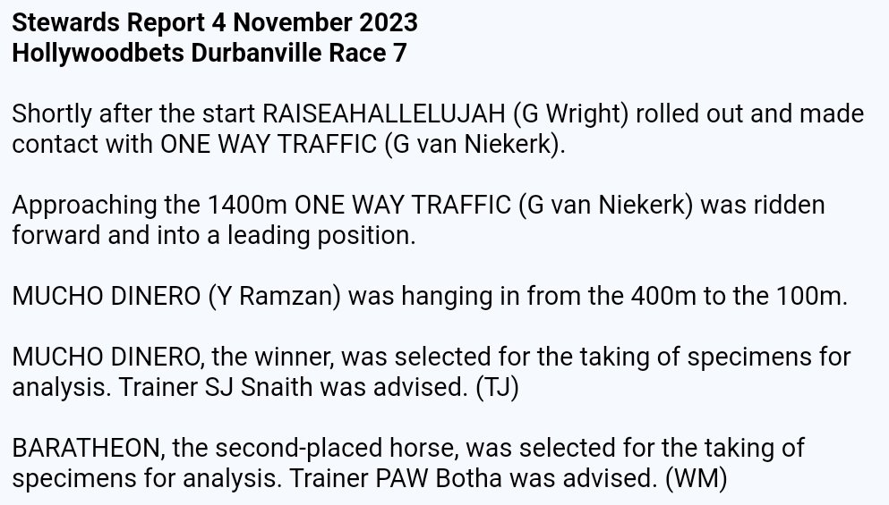 NHASouthAfrica's tweet photo. This is an excerpt from the #StewardsReport for Race 7 (Ref 166) at Hollywoodbets #Durbanville on 4 November 2023

📺 Replay: https://t.co/Z89OHQLw20 https://t.co/j3BHe4cnlP