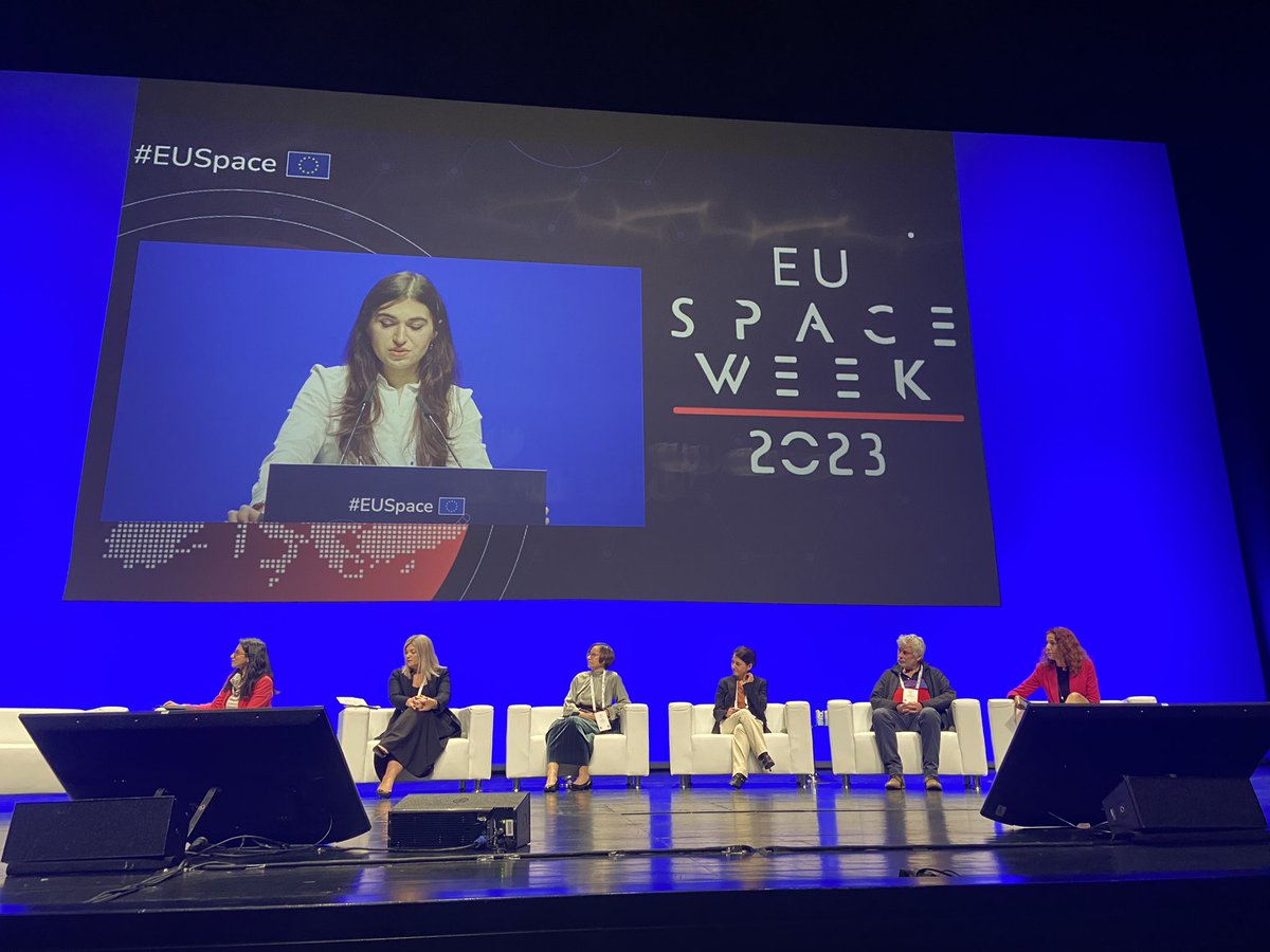 The #EUSpace for #skills & #inclusion,  a topic close to my heart, has just started at the #EUSW 2023 with great panellists from @earsc, @WomenCopernicus, @WIA_Europe, @EU4Space, @GalileoService, #SPACE4GEO and @EXOLAUNCH!