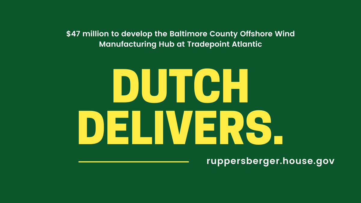 #TeamMaryland announced over $47 million in @DOTMARAD funding made possible by the #Bipartisan Infrastructure Act to further develop the Baltimore County Offshore Wind Manufacturing Hub at @TradePointATL. We’re bringing manufacturing jobs back to Maryland! ruppersberger.house.gov/news-room/pres…