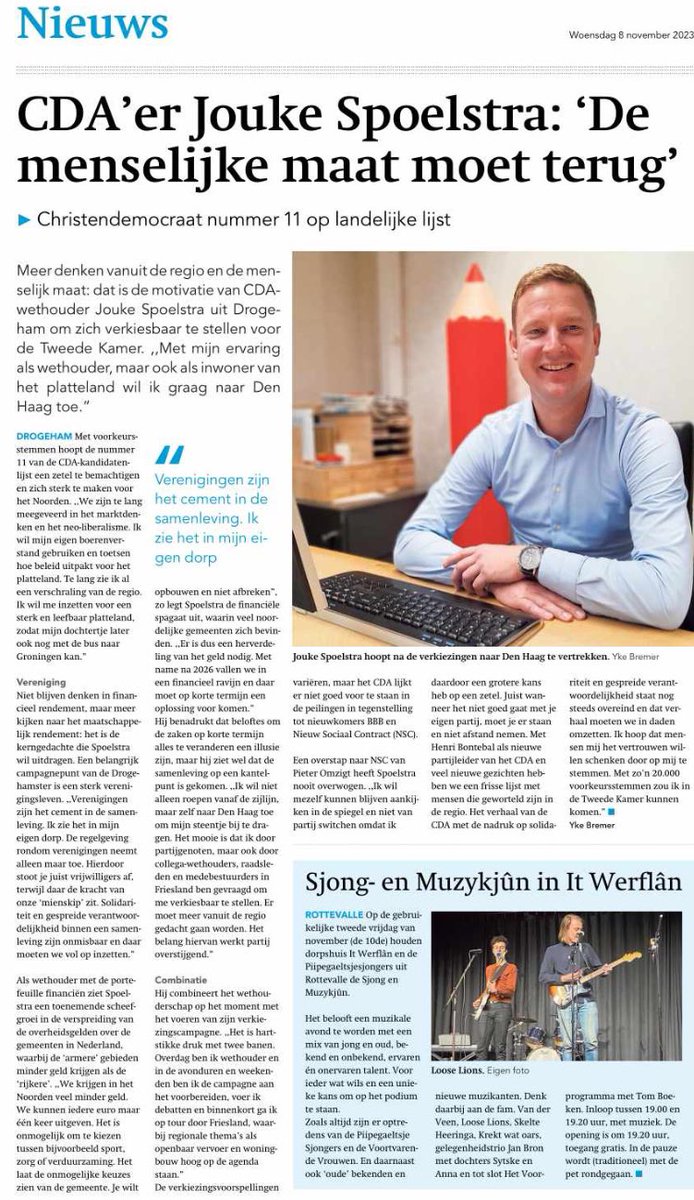 📰🟢 Mooi artikel in <a href="/defeanster/">defeanster</a> over wat ik als Kamerlid wil betekenen voor het platteland. Stem daarom <a href="/cdavandaag/">CDA</a> nummer 11 #FoarFryslân. 🔥