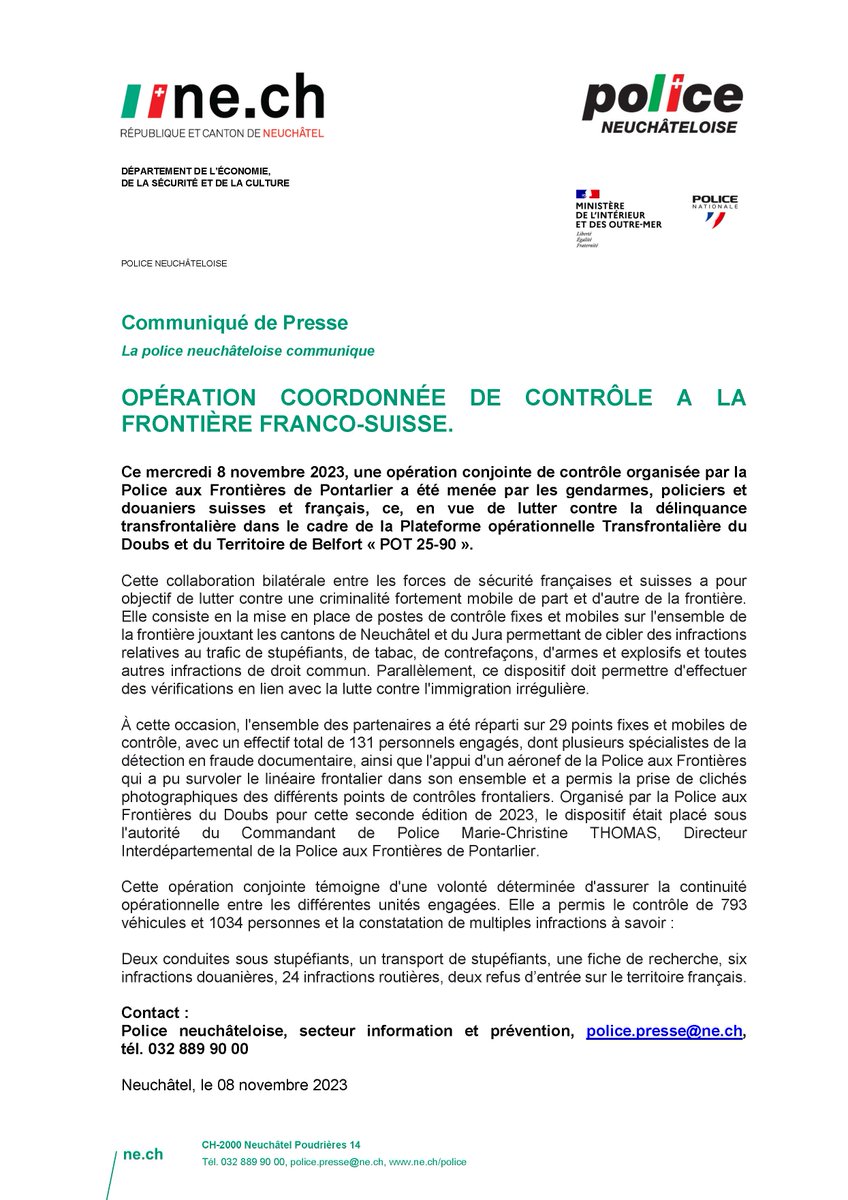 polneuch's tweet photo. Aujourd'hui se déroulait un contrôle transfrontalier avec nos collègues de la @PoliceNat25 🚔🇫🇷du département du #doubs et nos collègues de l' #ofdf Au total 131 personnels des deux pays 🇫🇷🇨🇭et une excellente collaboration pour la sécurité de toutes et tous ! https://t.co/r16omhzInC