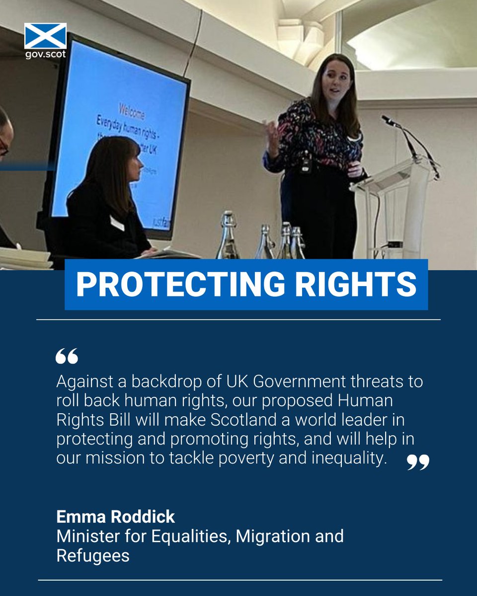 Equalities Minister @Emma_Roddick spoke at the @JustFairUK #EverydayRights2023 conference in London today.

She said @ScotGov is taking action through the ambitious Human Rights Bill to put human rights at the heart of decision making in Scotland.

#FightPovertyWithRights