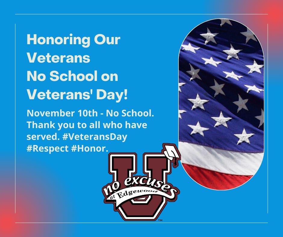No School Friday November 10 in Honor of Veterans Day. Thank you to all who served! #VeteransDay #Honor #Respect
#goknights #EWproud #ewbusd
#BUSDProud